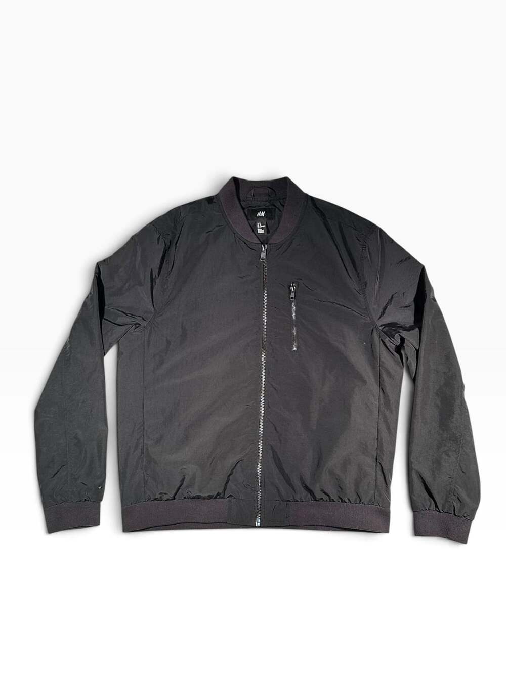 H&M Black Lightweight Full Zip Bomber Jacket with Chest Pocket Size L